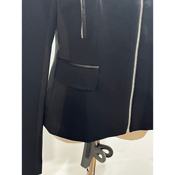 Calvin Klein Collarless Faux Leather Full Silver Zip Black Short Blazer Sz 10 - Picture 2 of 10